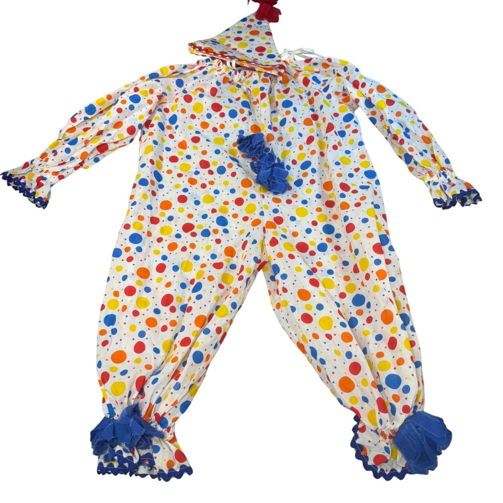 Kids Polka Dot Clown Costume Set Handmade Jumpsuit and Hat Halloween 4T